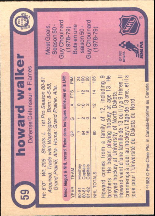 1982-83 O-Pee-Chee #59 Howard Walker RC back image
