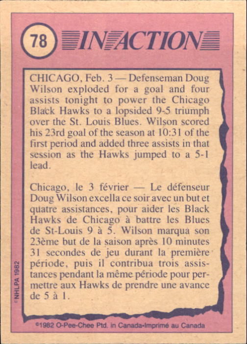 1982-83 O-Pee-Chee #78 Doug Wilson IA back image