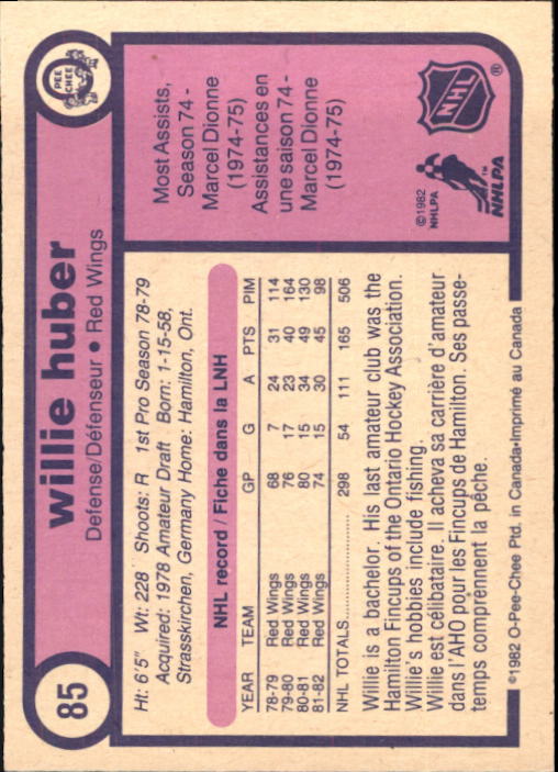1982-83 O-Pee-Chee #85 Willie Huber back image