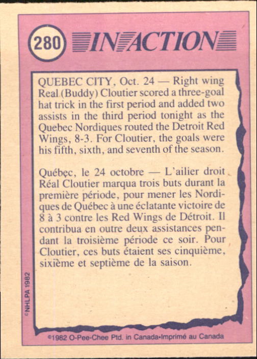 1982-83 O-Pee-Chee #280 Real Cloutier IA back image