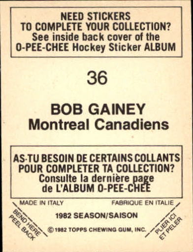 1982-83 O-Pee-Chee Stickers #36 Bob Gainey back image