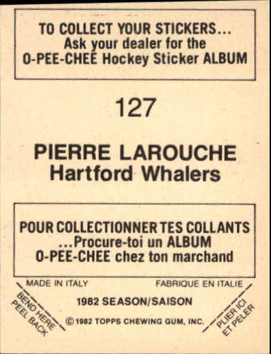 1982-83 O-Pee-Chee Stickers #127 Pierre Larouche back image