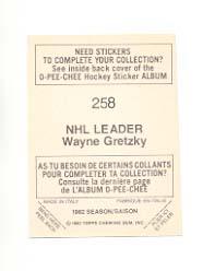 1982-83 O-Pee-Chee Stickers #258 Wayne Gretzky back image