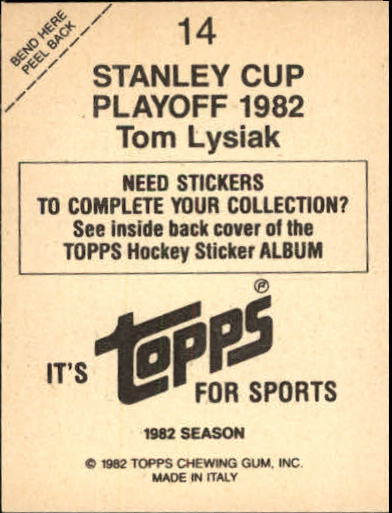 1982-83 Topps Stickers #14 Tom Lysiak back image