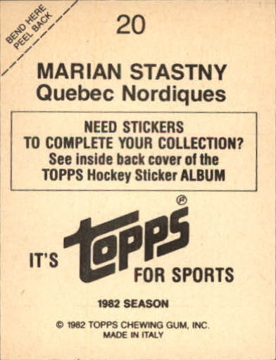 1982-83 Topps Stickers #20 Marian Stastny back image