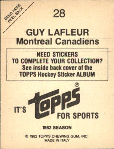 1982-83 Topps Stickers #28 Guy Lafleur back image