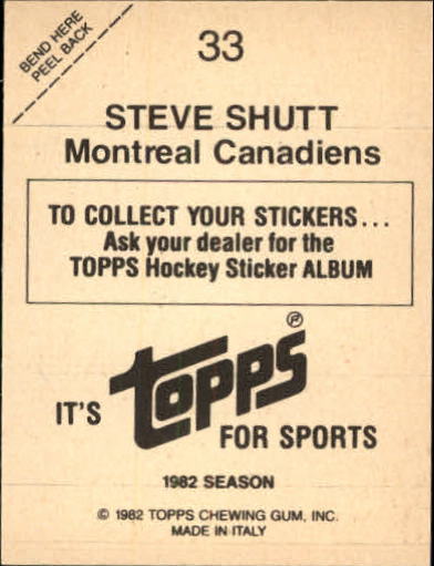 1982-83 Topps Stickers #33 Steve Shutt back image