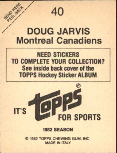 1982-83 Topps Stickers #40 Doug Jarvis back image