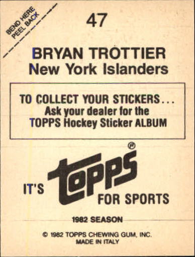 1982-83 Topps Stickers #47 Bryan Trottier back image