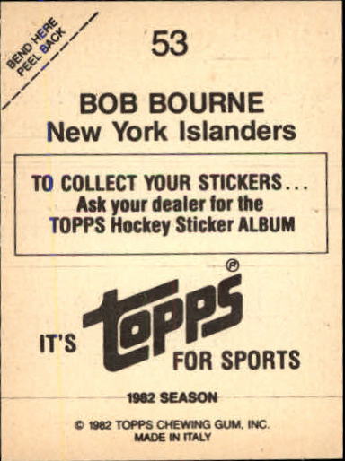 1982-83 Topps Stickers #53 Bob Bourne back image