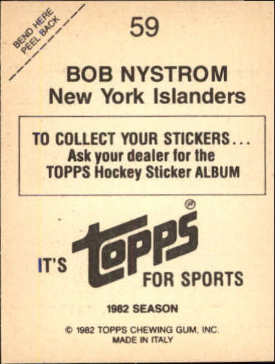 1982-83 Topps Stickers #59 Bob Nystrom back image