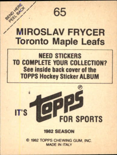 1982-83 Topps Stickers #65 Miroslav Frycer back image