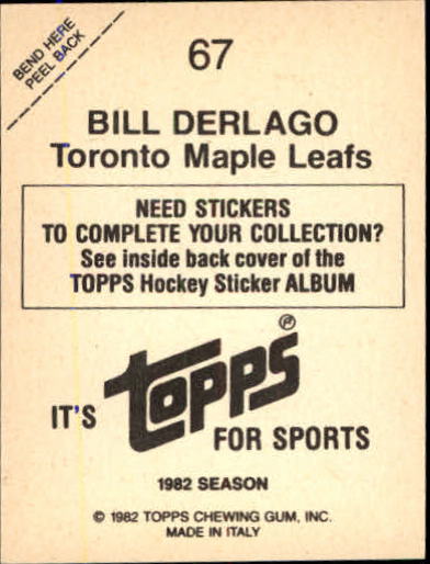 1982-83 Topps Stickers #67 Bill Derlago back image