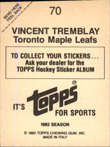 1982-83 Topps Stickers #70 Vincent Tremblay back image