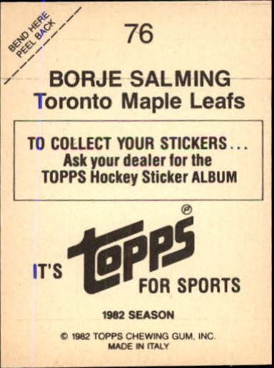 1982-83 Topps Stickers #76 Borje Salming back image
