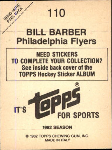 1982-83 Topps Stickers #110 Bill Barber back image