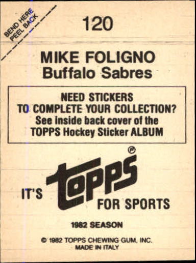 1982-83 Topps Stickers #120 Mike Foligno back image