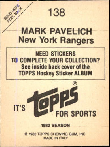 1982-83 Topps Stickers #138 Mark Pavelich back image