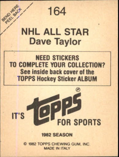 1982-83 Topps Stickers #164 Dave Taylor AS FOIL back image