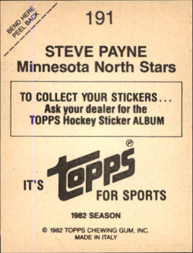1982-83 Topps Stickers #191 Steve Payne back image