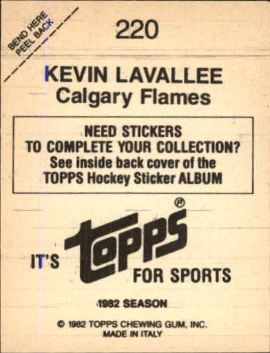 1982-83 Topps Stickers #220 Kevin Lavallee back image