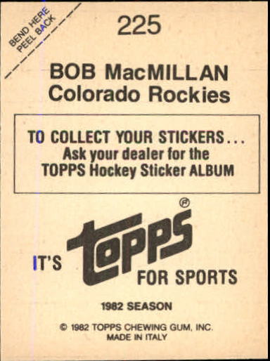 1982-83 Topps Stickers #225 Bob MacMillan back image