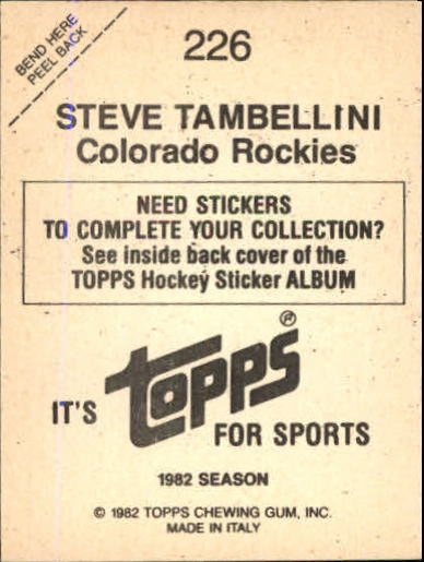 1982-83 Topps Stickers #226 Steve Tambellini back image