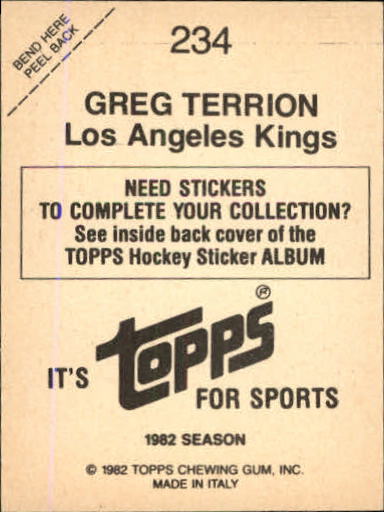 1982-83 Topps Stickers #234 Greg Terrion back image
