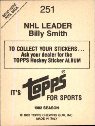 1982-83 Topps Stickers #251 Billy Smith back image