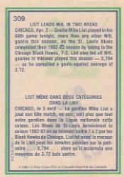 1983-84 O-Pee-Chee #309 Mike Liut HL back image