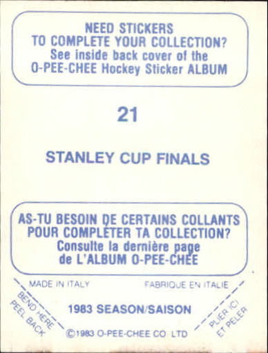 1983-84 O-Pee-Chee Stickers #21 Stanley Cup Finals back image