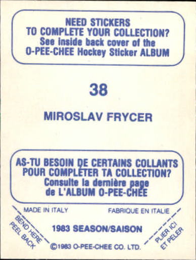 1983-84 O-Pee-Chee Stickers #38 Miroslav Frycer back image