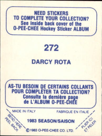 1983-84 O-Pee-Chee Stickers #272 Darcy Rota back image