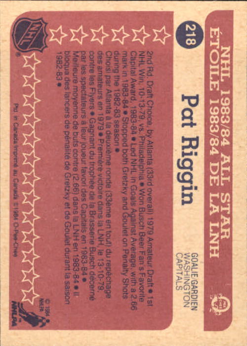 1984-85 O-Pee-Chee #218 Pat Riggin AS back image