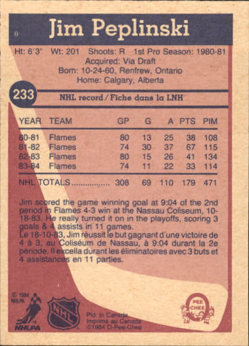 1984-85 O-Pee-Chee #233 Jim Peplinski back image