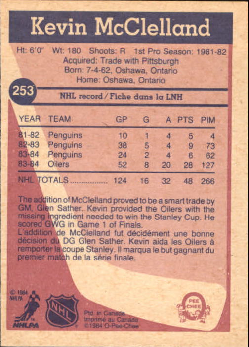 1984-85 O-Pee-Chee #253 Kevin McClelland RC back image