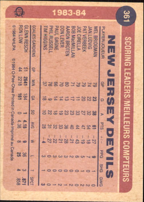  Hockey NHL 1984-85 O-Pee-Chee #361 Mel Bridgman TL NM