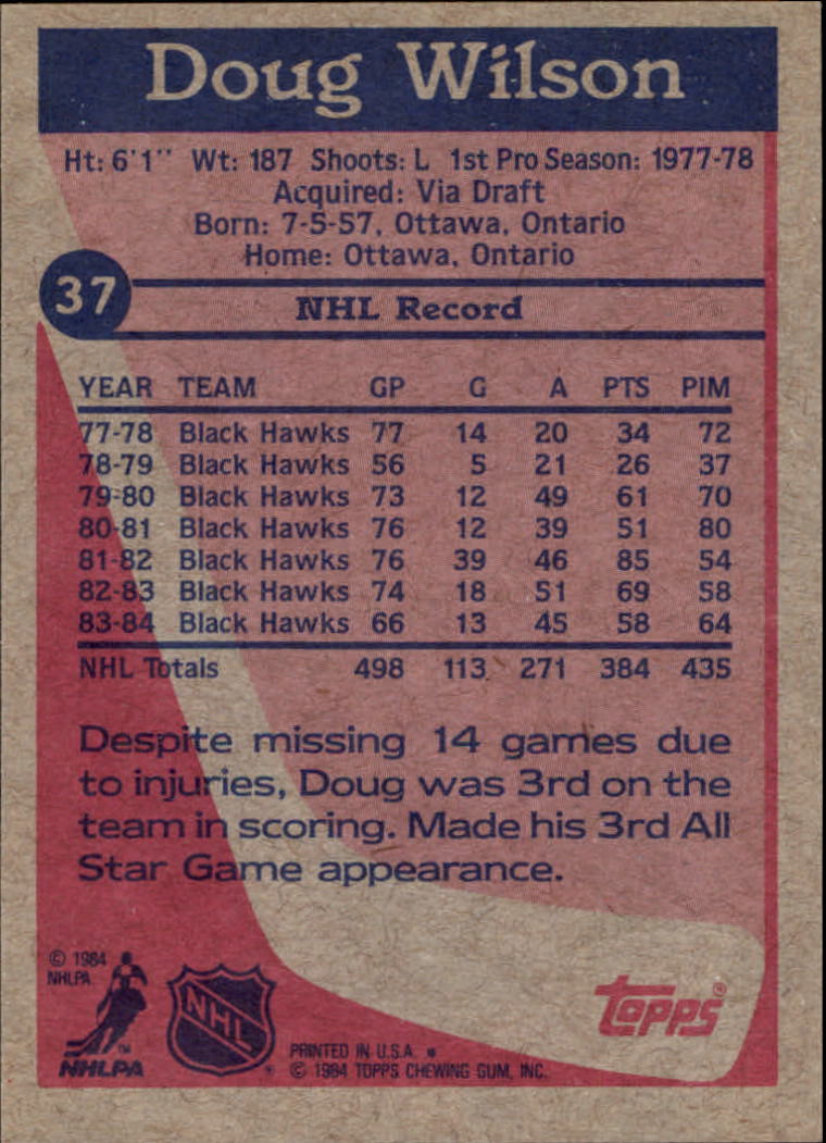 1984-85 Topps #37 Doug Wilson back image