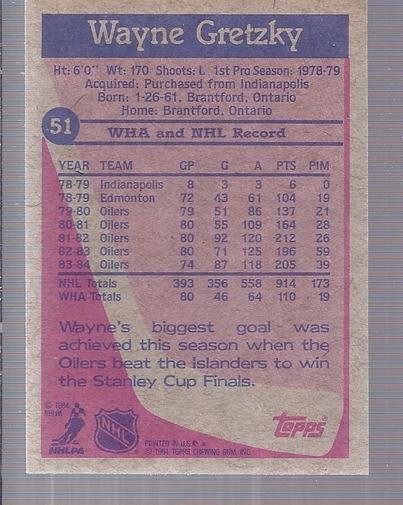1984-85 Topps #51 Wayne Gretzky back image