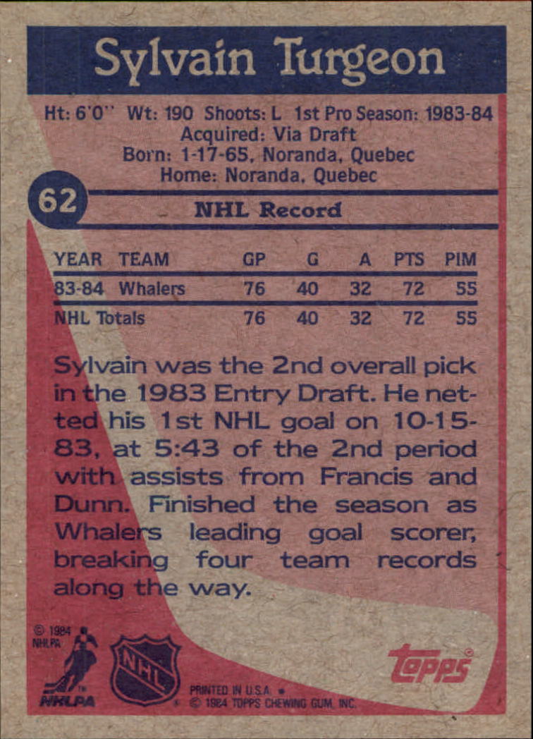 1984-85 Topps #62 Sylvain Turgeon RC back image