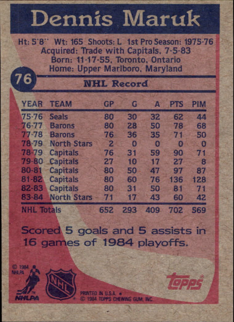 1984-85 Topps #76 Dennis Maruk back image