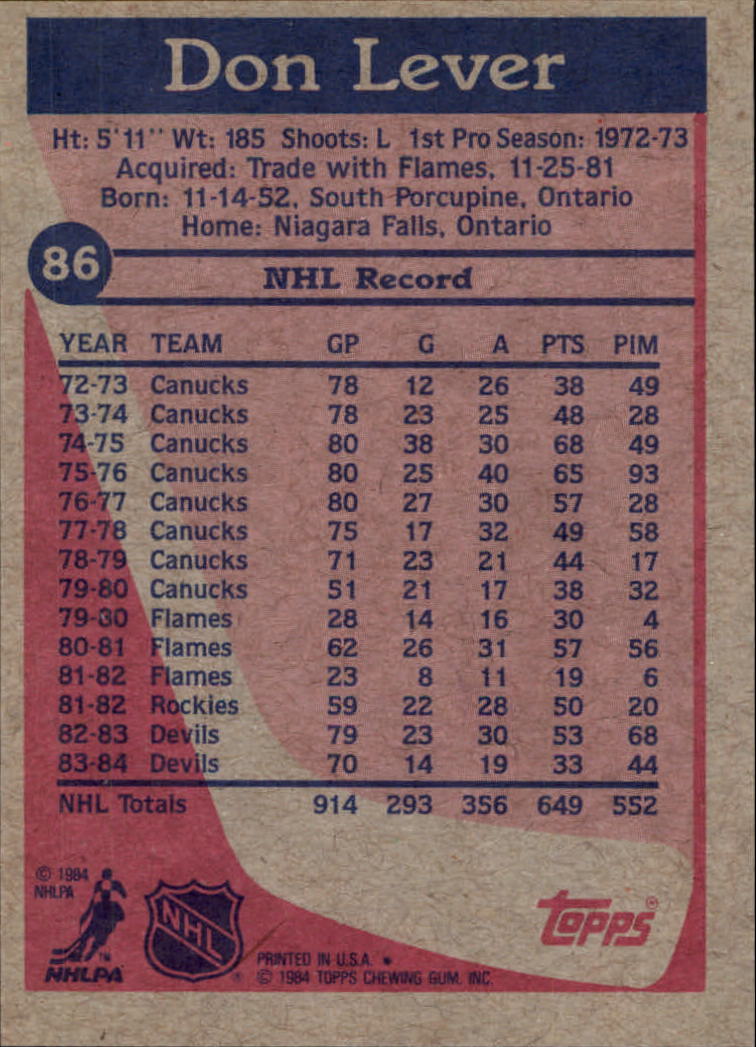B2090- 1984-85 Topps Hockey Card #s 1-165 +Rookies -You Pick- 15+ FREE US SHIP - Picture 208 of 339