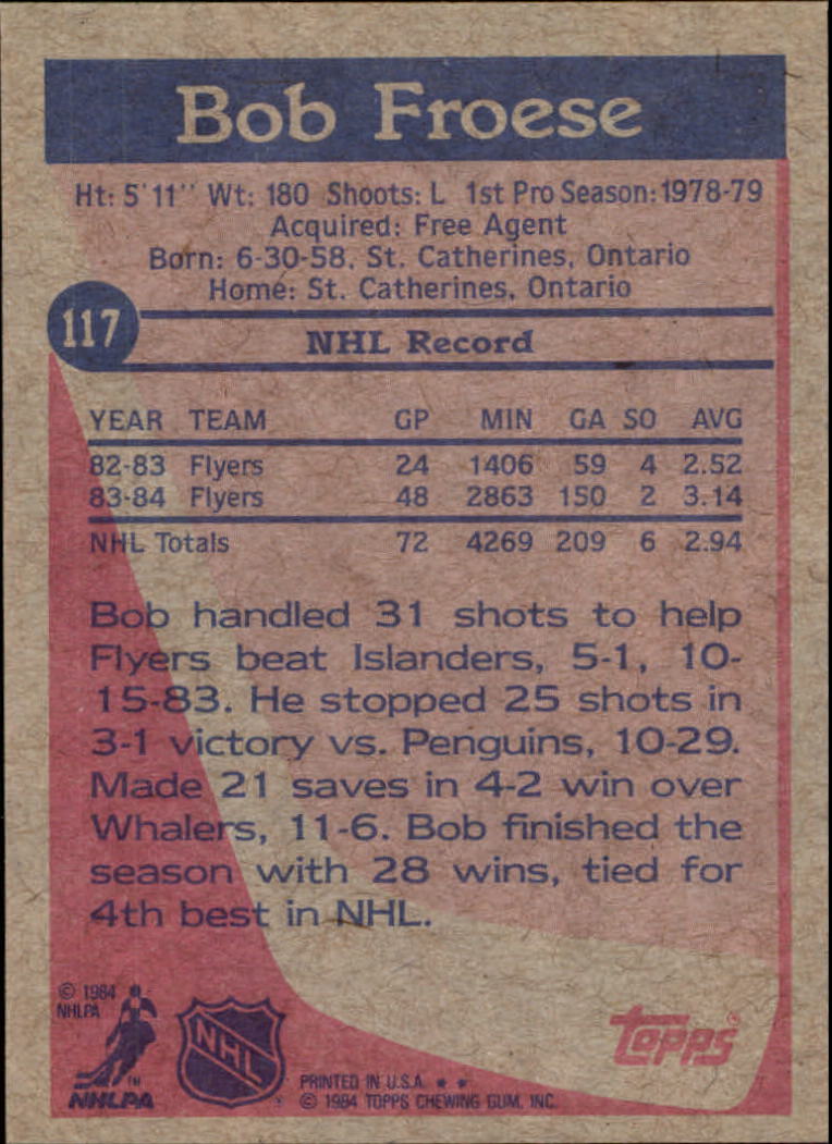 1984-85 Topps #117 Bob Froese back image