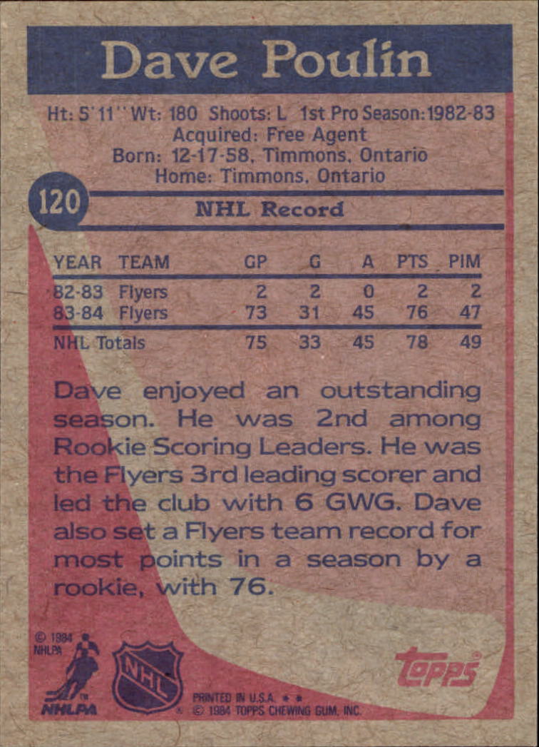 1984-85 Topps #120 Dave Poulin RC back image