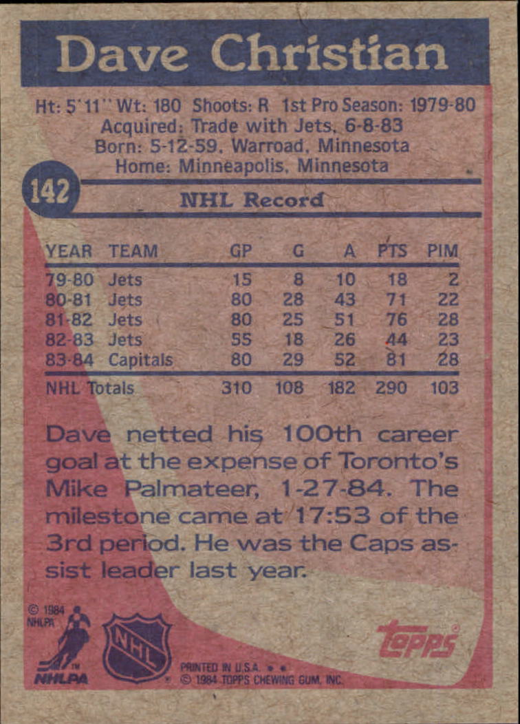 1984-85 Topps #142 Dave Christian SP back image