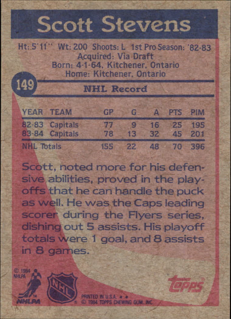 1984-85 Topps #149 Scott Stevens SP back image