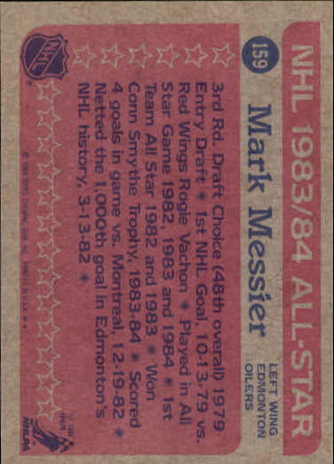 1984-85 Topps #159 Mark Messier AS back image