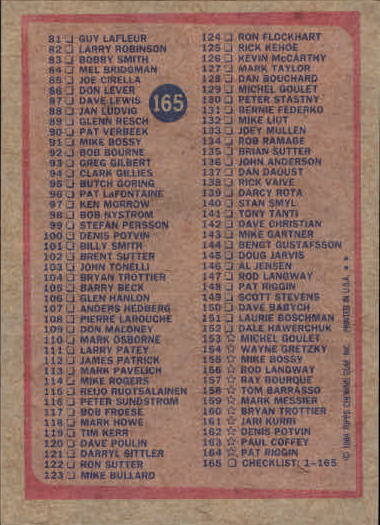 1984-85 Topps #165 Checklist 1-165 SP back image