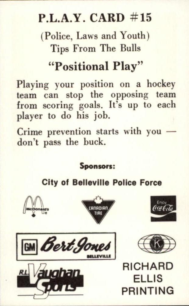 1984-85 Belleville Bulls #15 Tim Bean back image