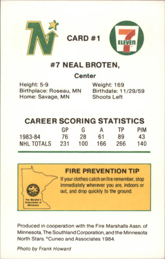 B7126- 1984-85 North Stars 7-Eleven Minnesota Cards  -You Pick- 15+ FREE US SHIP